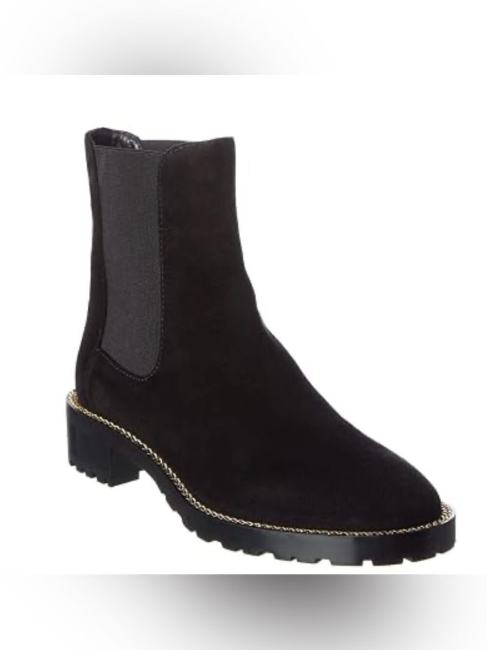 Stuart Weitzman Kolbie Chain-Trimmed Suede Chelsea Boots Black Pull On Sz 8.5
